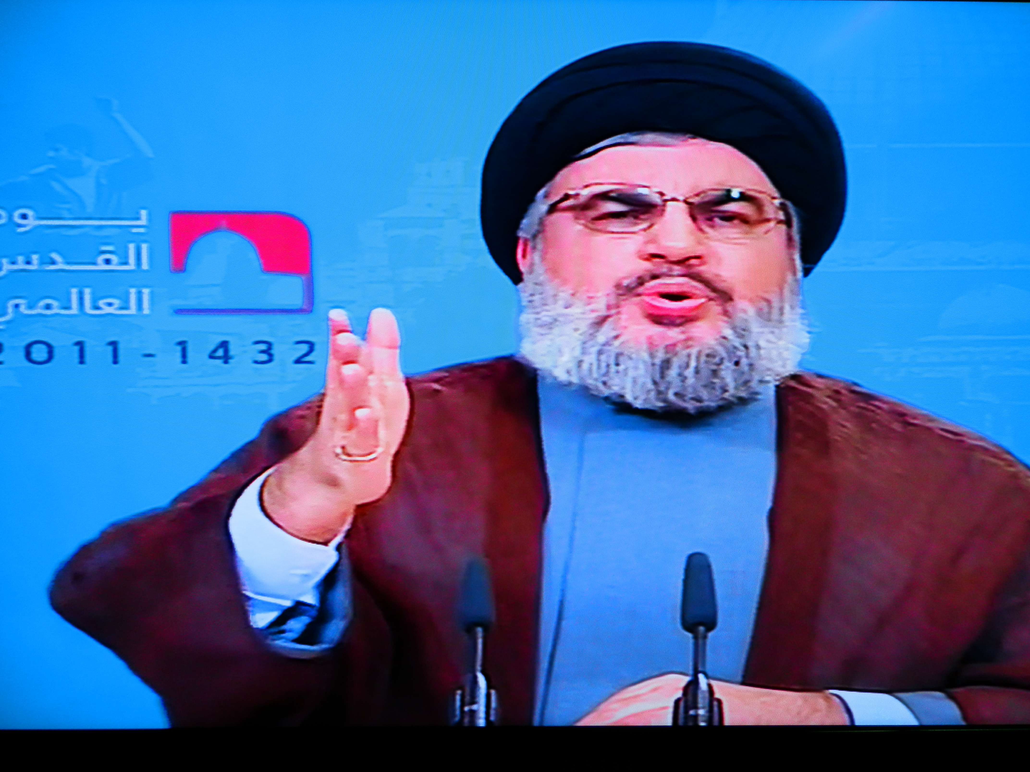 دبیر کل حزب الله در حال سخنرانی