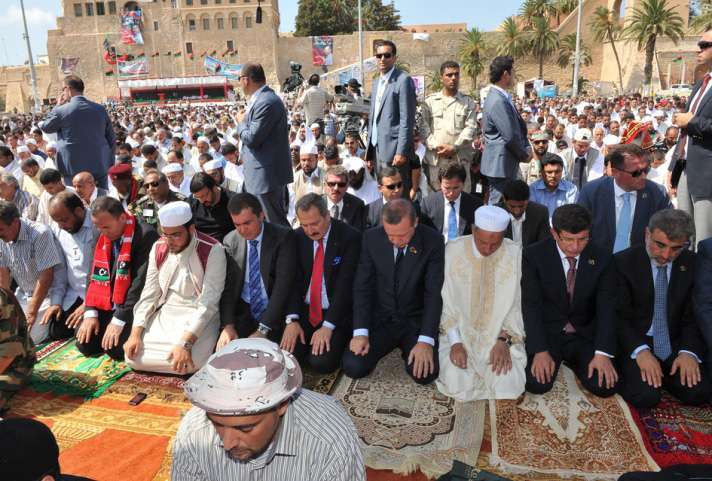 Turkish Prime Minister Recep Tayyip Erdogan, Foreign Minister Ahmet Davutoglu attend Friday Prayers in Martyrs