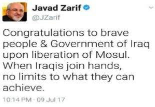 ظریف آزادسازی موصل را تبریک گفت