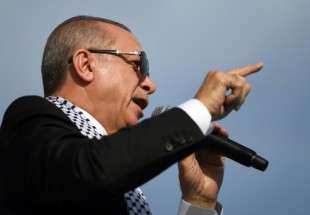 Le président Erdogan prend le discours dans un meeting Bosnie