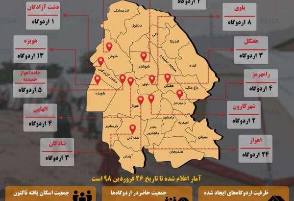 اینفوگرافی / آمار اردوگاه‌های مناطق سیل‌زده خوزستان