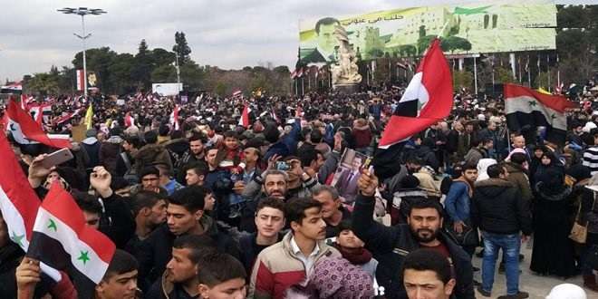 اهالي حلب يشاركون بمسيرات شعبية  احتفالا بانتصارات الجيش السوري