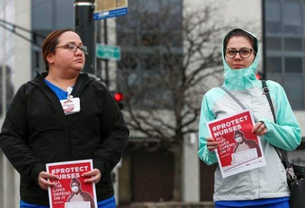 اعتراض پرستاران آمریکا به کمبود تجهیزات حفاظتی در مقابله با کرونا