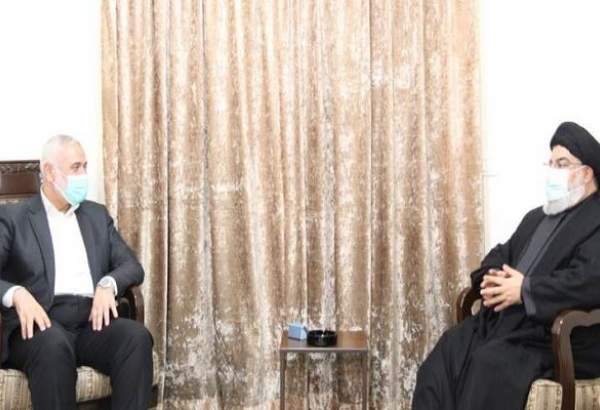 تاکید بر صلابت محور مقاومت در مواجهه با تهدیدات در دیدار هنیه وسید حسن نصرالله
