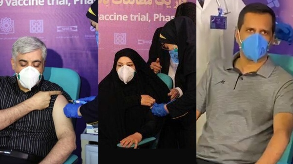 Three Iranian volunteers receive the first phase of injection for testing homegrown coronavirus vaccine.