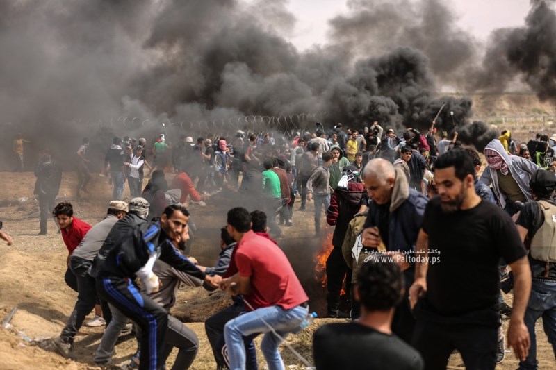 مسيرات العودة في يوم الارض من عامي 2018/2019 التي كانت تشتعل على حدود غزة  