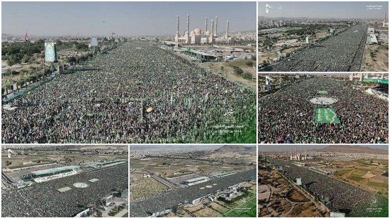 حضور میلیونی یمنی ها در میدان السبعین صنعا به مناسبت بزرگداشت میلاد پیامبر اسلام (ص)  