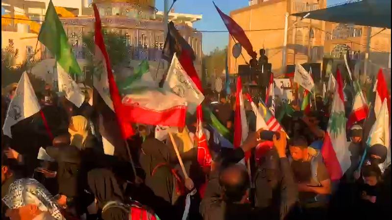 مسيرة أعلام الوحدة في طريق  كربلاء و النجف مع نداءٌ مشترك لتحرير فلسطين
