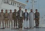 Yemenis felicitate Palestinians on Eid al-Fitr from deck of seized British ship