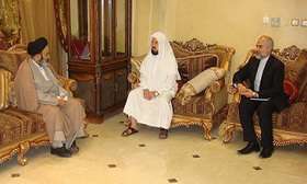Hujjatul Islam Seyyed Abul Hassan Navvab, head of University of Religions and Denominations meeting with Dr Ali Mohyeddin Qara Daghi, secretary of International Union of Muslim Ulama
