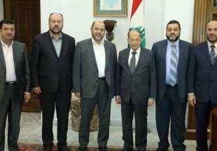 دیدار هیأتی از جنبش حماس با رئیس جمهور و نخست وزیر لبنان