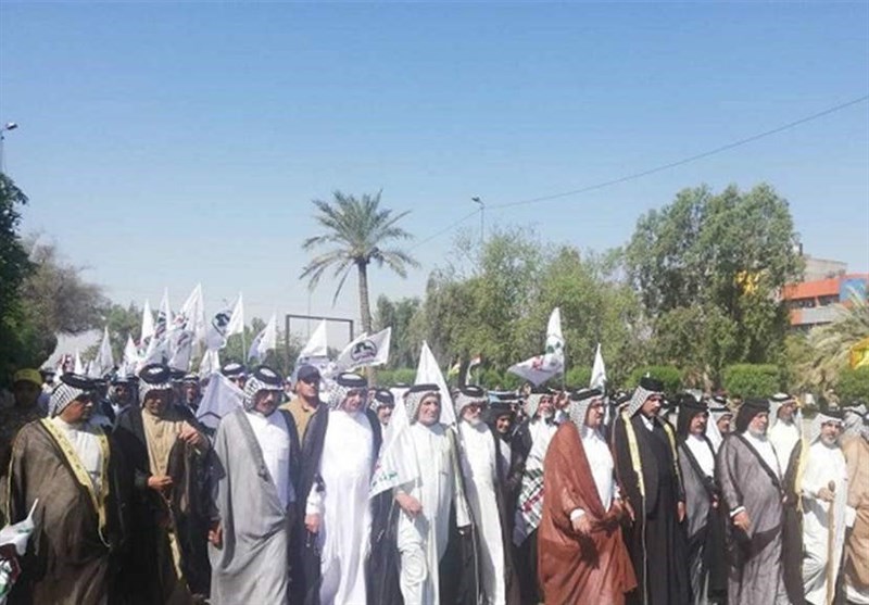 شيوخ عشائر وفصائل من الحشد الشعبي  في مسيرات يوم القدس العالمي ببغداد