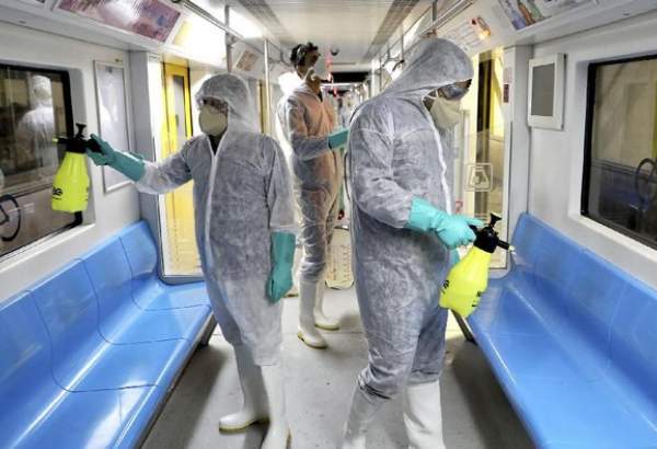 Iranian subway workers disinfecting the metros as part of battle against coronavirus outbreak.