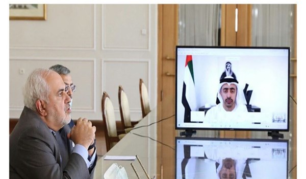 ظريف : اتفقت مع نظيري الإماراتي  على مواصلة الحوار على أساس مبادرة هرمز للسلام
