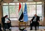 Former Iraqi prime minister Haidar al-Abadi (R) meeting with Seyyed Kazem al Jaberi, representatives of Iran