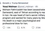 Trump retweets Israeli journalist’s message praising assassination of Iranian scientist