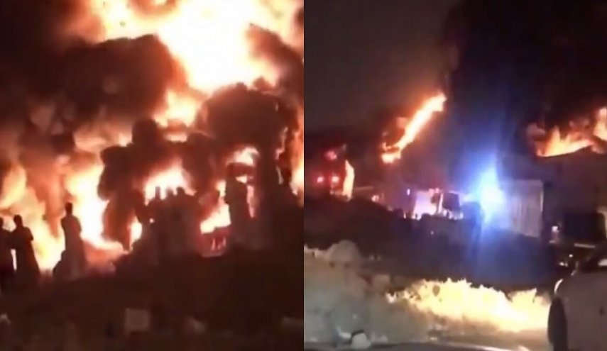 حريق ضخم يلتهم مستودعات قرب العاصمة السعودية الرياض (على طريق الخرج القديم)