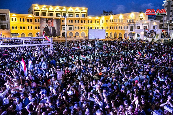 جشن‌ صد هزار نفری مردم سوریه به مناسبت پیروزی بشار اسد در انتخابات