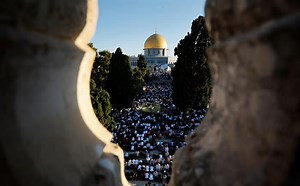 Palestinians pray on the first day of Muslim holiday of Eid al-Adha in Al-Aqsa Mosque in Jerusalem