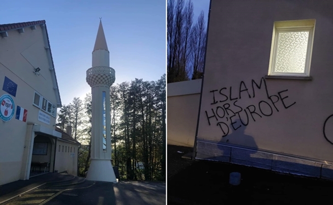 إعتداء عنصري على مسجد بإقليم أورن الفرنسي بعبارات مناهضة للإسلام