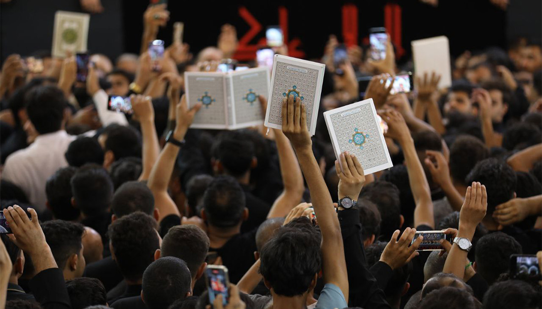 الآلاف من المؤمنين يرفعون القرآن الكريم نصرة لكتاب الله في كربلاء المقدسة