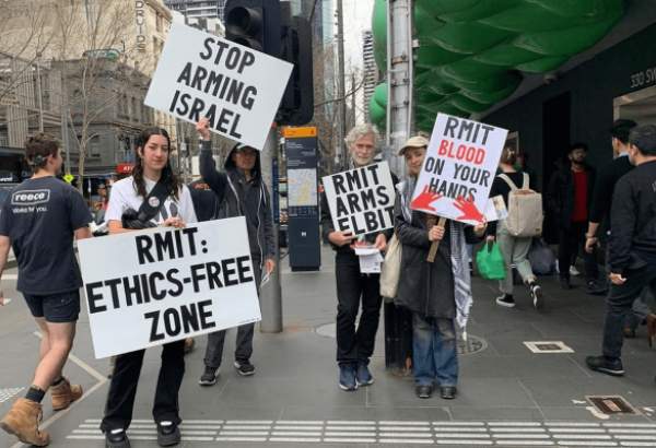 Pro-Palestine activists in Melbourne protest outside Israeli weapons firm Elbit (video)  
