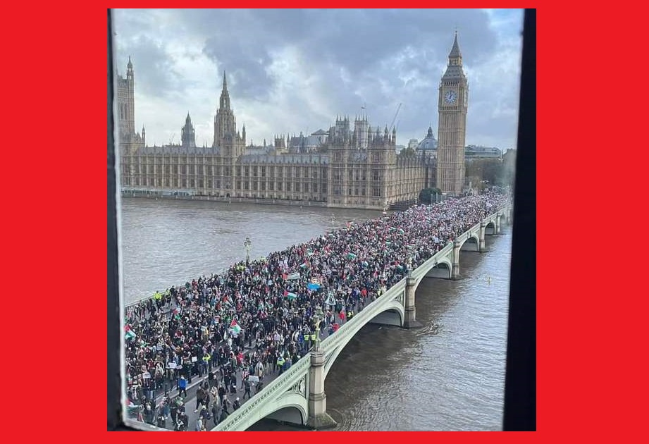 طوفان بشري في لندن ومظاهرات مؤيدة لفلسطين في غالبية المدن البريطانية تطالب بوقف قصف غزة  