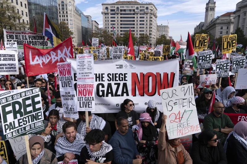 تظاهرات مطالبة بوقف الحرب على غزة في واشنطن في الولايات المتحدة
